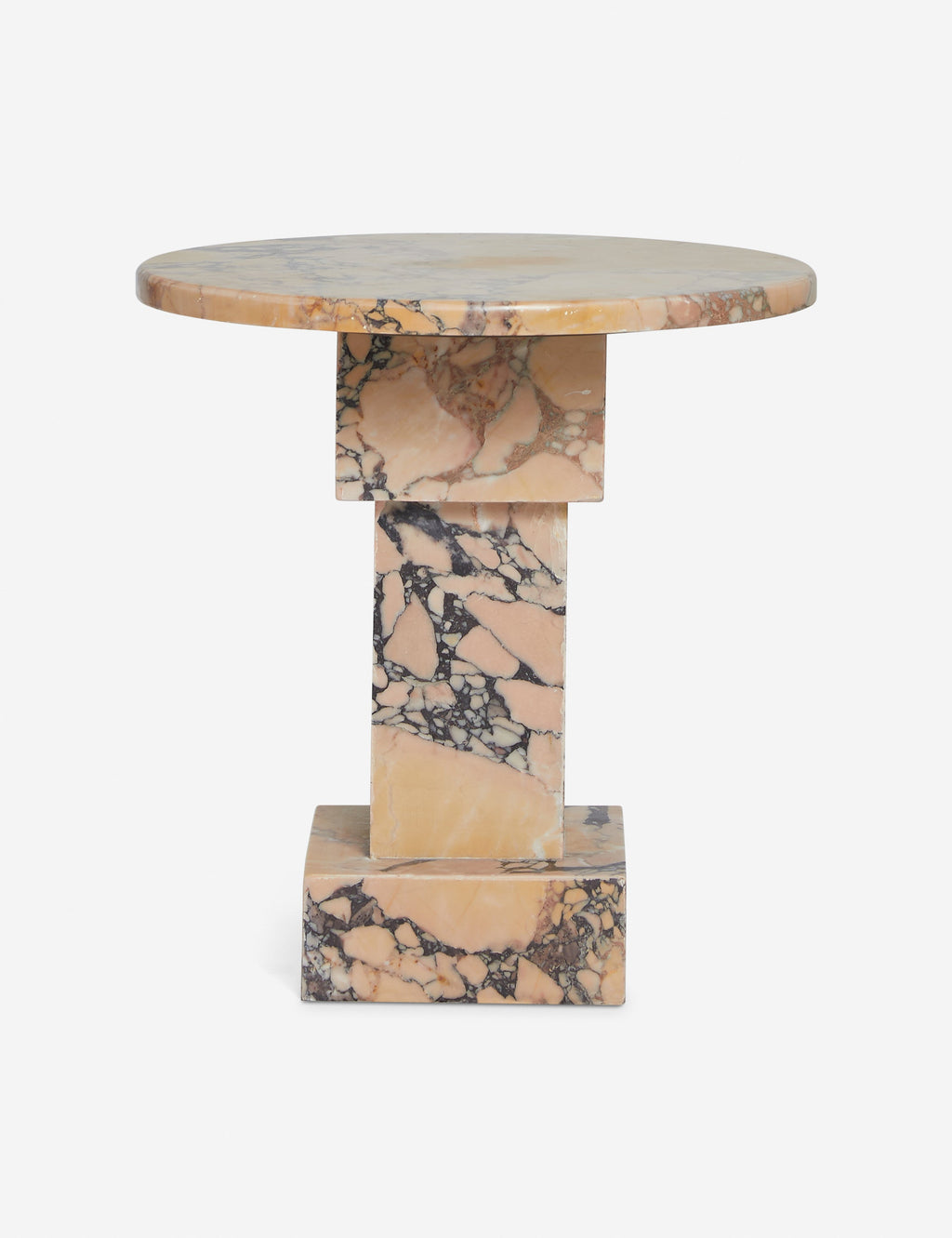 #color::orange-marble | Potts round marble pedestal side table.