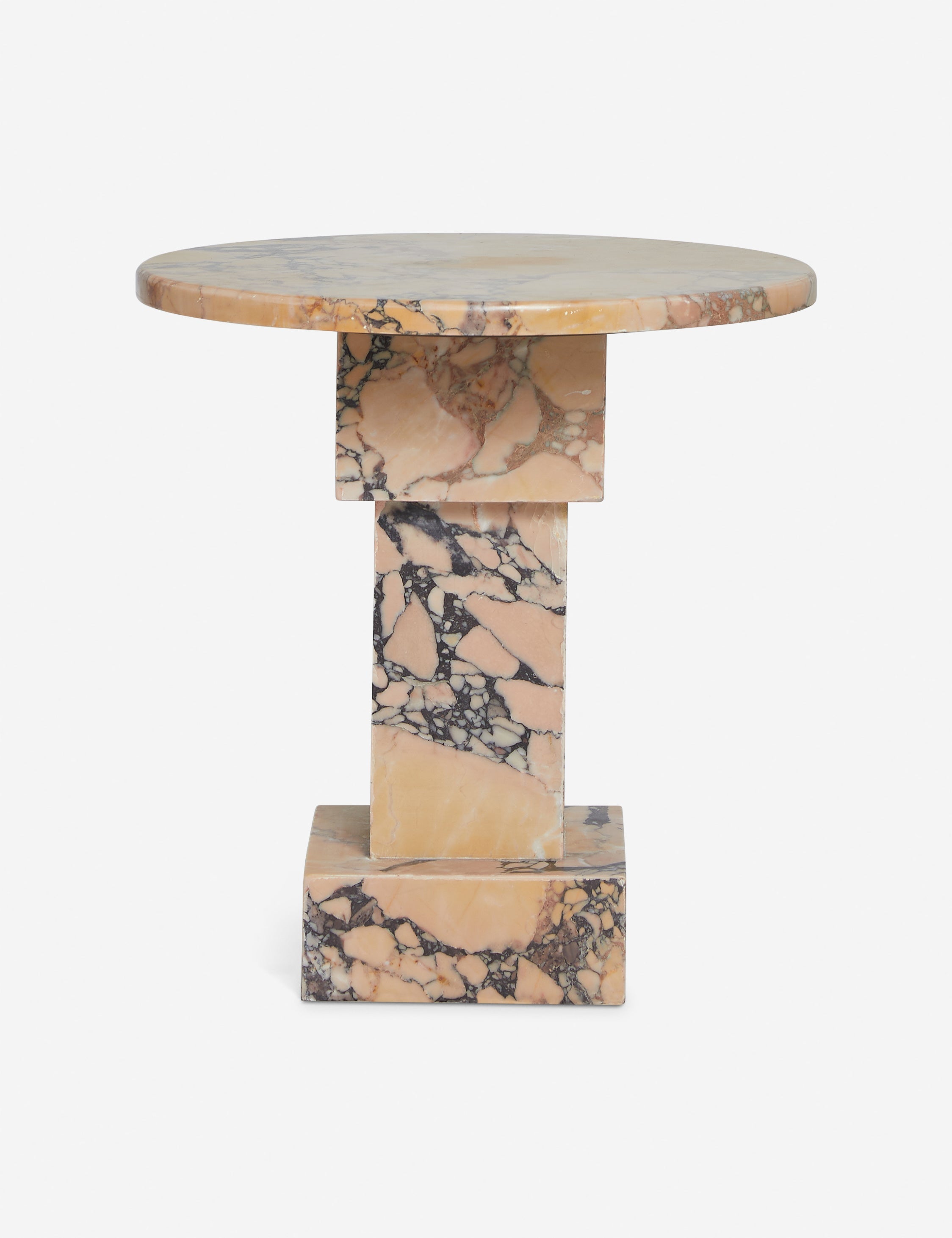 #color::orange-marble | Potts round marble pedestal side table.